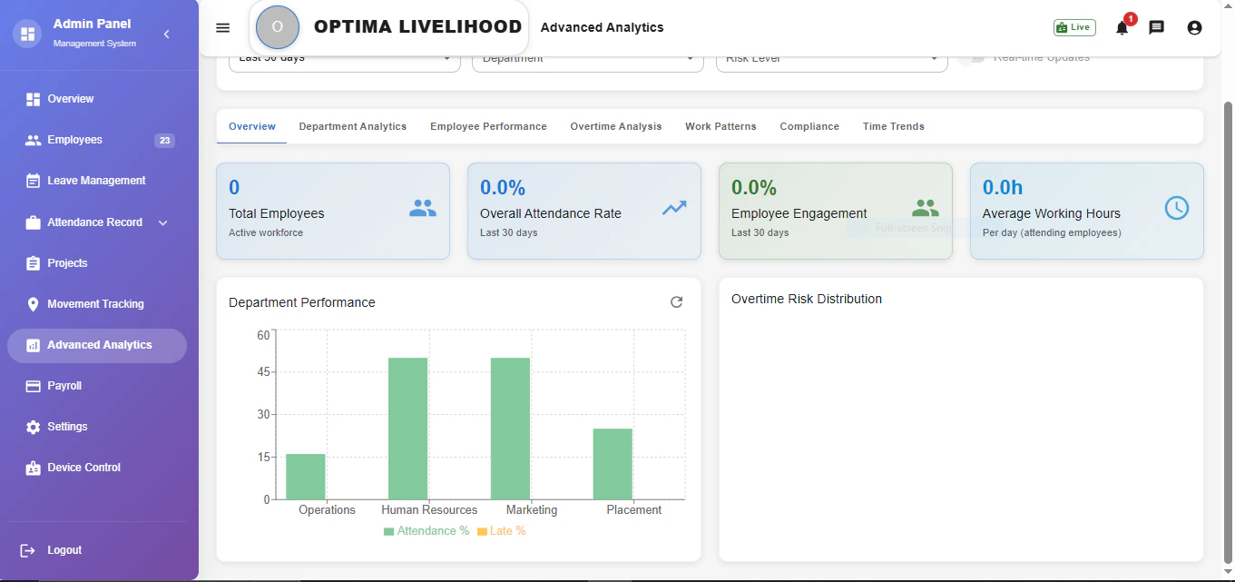 EMS ONE unified Home dashboard with attendance, leave, and action center widgets